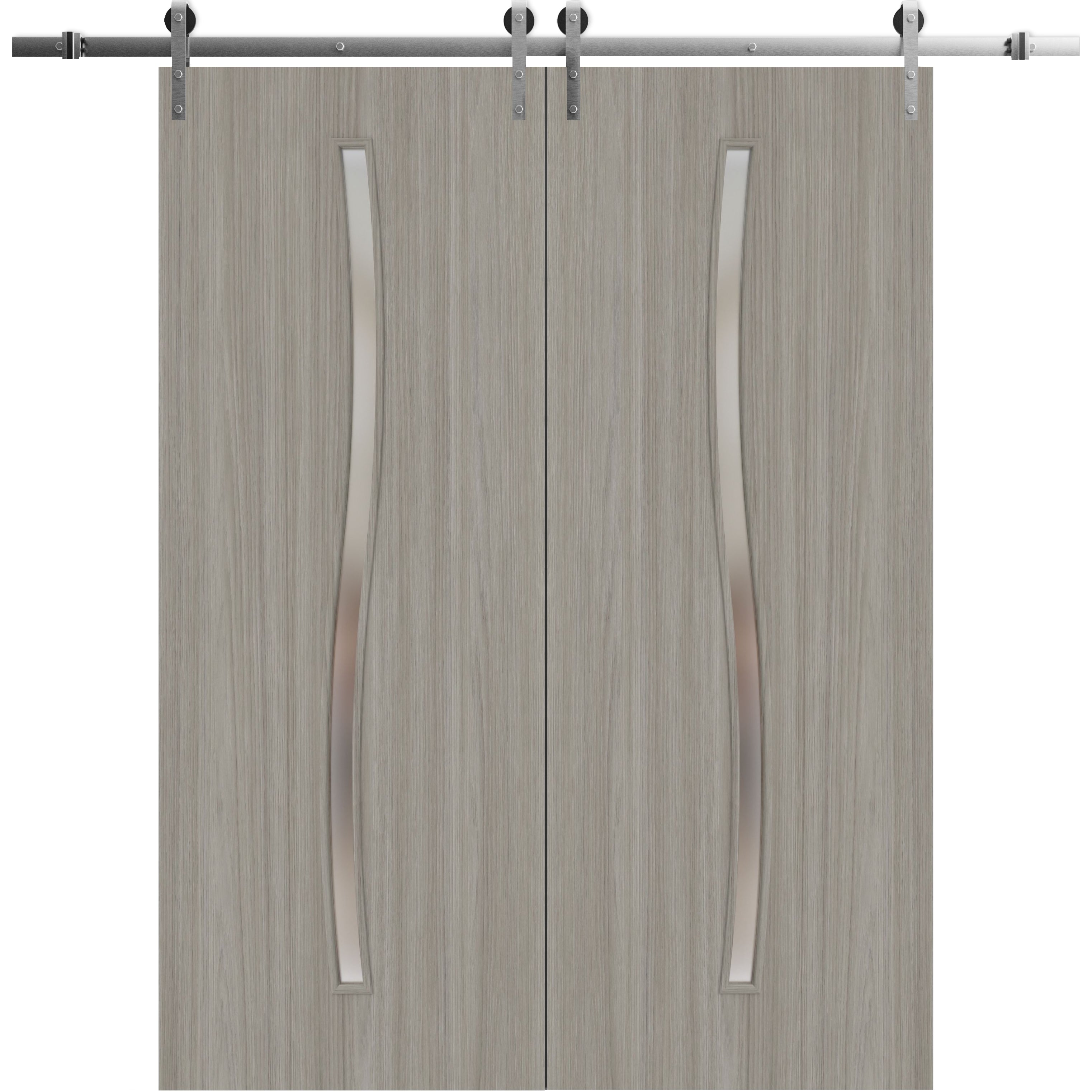 Modern Double Barn Door | BASIC 3002 Oak | 13FT Silver Rail Track Set ...