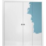 Sliding Closet Double Bi-fold Doors | Planum 0010 Primed | Sturdy Tracks Moldings Trims Hardware Set | Wood Solid Bedroom Wardrobe Doors