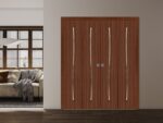 Sliding Closet Double Bi-fold Doors | BASIC 3002 Walnut | Sturdy Tracks Moldings Trims Hardware Set | Wood Solid Bedroom Wardrobe Doors - Image 2