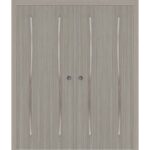 Sliding Closet Double Bi-fold Doors | BASIC 3002 Oak | Sturdy Tracks Moldings Trims Hardware Set | Wood Solid Bedroom Wardrobe Doors