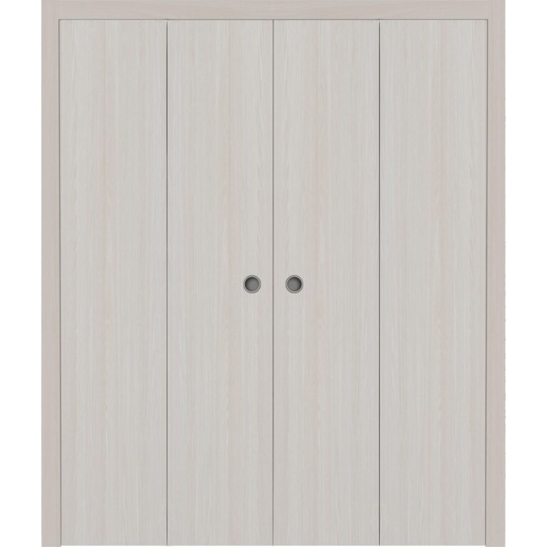 Sliding Closet Double Bi-fold Doors | BASIC 3001 Ash | Sturdy Tracks Moldings Trims Hardware Set | Wood Solid Bedroom Wardrobe Doors