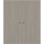 Sliding Closet Double Bi-fold Doors | BASIC 3001 Oak | Sturdy Tracks Moldings Trims Hardware Set | Wood Solid Bedroom Wardrobe Doors