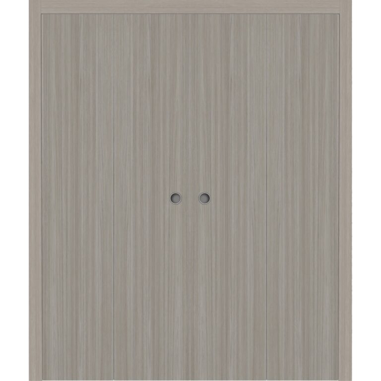 Sliding Closet Double Bi-fold Doors | BASIC 3001 Oak | Sturdy Tracks Moldings Trims Hardware Set | Wood Solid Bedroom Wardrobe Doors