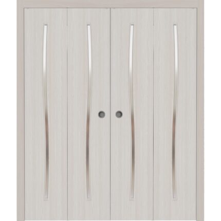 Sliding Closet Double Bi-fold Doors | BASIC 3002 Ash | Sturdy Tracks Moldings Trims Hardware Set | Wood Solid Bedroom Wardrobe Doors