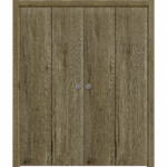 Sliding Closet Double Bi-fold Doors | BASIC 3001 Antique Oak | Sturdy Tracks Moldings Trims Hardware Set | Wood Solid Bedroom Wardrobe Doors