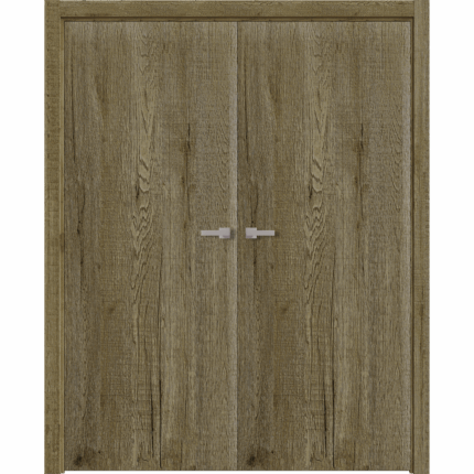 Interior Solid French Double Doors | BASIC 3001 Antique Oak | Wood Interior Solid Panel Frame | Closet Bedroom Modern Doors