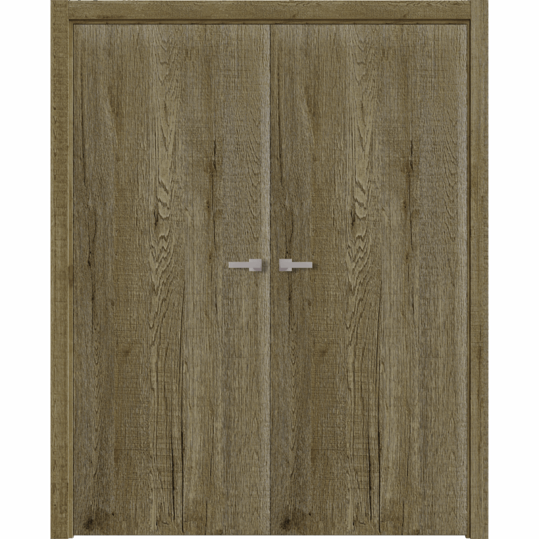 Interior Solid French Double Doors | BASIC 3001 Antique Oak | Wood Interior Solid Panel Frame | Closet Bedroom Modern Doors