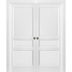 French Double Pocket Doors | Lucia 31 White Silk | Kit Trims Rail Hardware | Solid Wood Interior Pantry Kitchen Bedroom Sliding Closet Sturdy Door