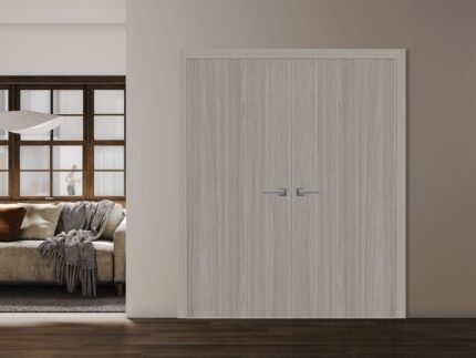 Interior Solid French Double Doors | BASIC 3001 Oak | Wood Interior Solid Panel Frame | Closet Bedroom Modern Doors