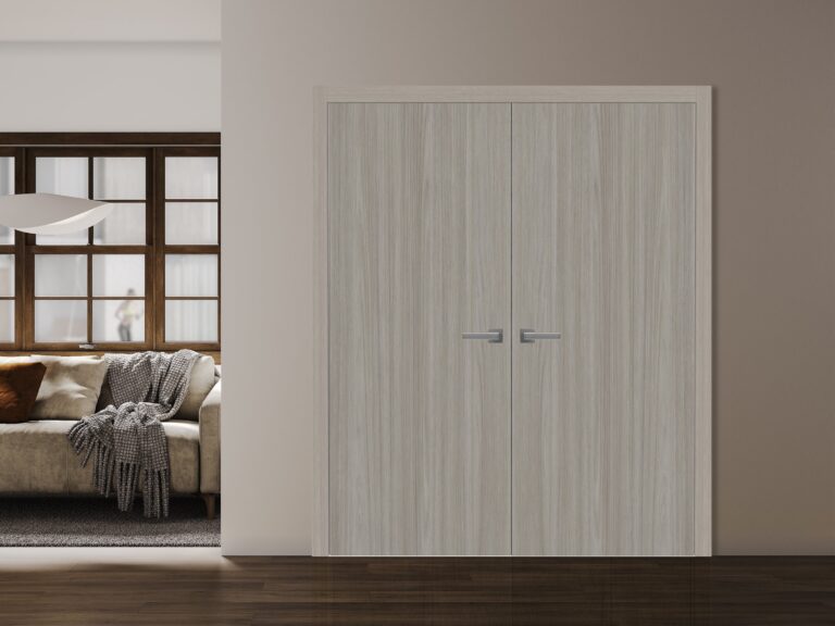 Interior Solid French Double Doors | BASIC 3001 Oak | Wood Interior Solid Panel Frame | Closet Bedroom Modern Doors