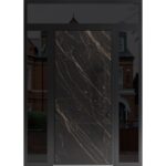 Front Exterior Prehung Steel Door / Dekton 0118 Natural Noir 96” / 2 Side and Top Exterior Window Sidelite / Entry Metal Modern Painted