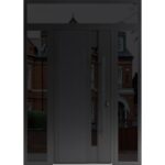 Front Exterior Prehung Steel Door / Dekton 0163 Ardesia Nero / 2 Side and Top Exterior Window Sidelite / Entry Metal Modern Painted