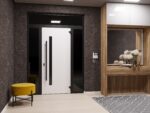 Front Exterior Prehung Steel Door / Dekton 0163 Ardesia Nero / 2 Side and Top Exterior Window Sidelite / Entry Metal Modern Painted - Image 7