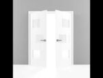 Solid French Double Doors Frosted Glass | Sete 6933 Nebraska Grey | Wood Solid Panel Frame Trims | Closet Bedroom Sturdy Doors - Image 5