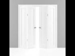 Sliding Closet Double Bi-fold Doors | Planum 0888 Painted White with Frosted Glass | Sturdy Tracks Moldings Trims Hardware Set | Wood Solid Bedroom Wardrobe Doors - Image 6