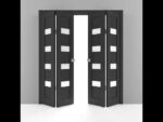 Sliding Closet Double Bi-fold Doors | Quadro 4113 Matte Black with Frosted Glass | Sturdy Tracks Moldings Trims Hardware Set | Wood Solid Bedroom Wardrobe Doors - Image 5