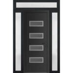 Front Exterior Prehung Metal - PlasticDoor | Manux 8113 Matte Black | 2 Side and Top Sidelite Transom | Office Commercial and Residential Doors Entrance Patio Garage