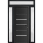 Front Exterior Prehung Metal - PlasticDoor | Manux 8415 Matte Black | 2 Side and Top Sidelite Transom | Office Commercial and Residential Doors Entrance Patio Garage