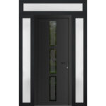 Front Exterior Prehung Metal - PlasticDoor | Manux 8112 Matte Black | 2 Side and Top Sidelite Transom | Office Commercial and Residential Doors Entrance Patio Garage
