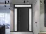 Front Exterior Prehung Metal - PlasticDoor Frosted Glass | Manux 8111 Matte Black | 2 Side and Top Sidelite Transom | Office Commercial and Residential Doors Entrance Patio Garage - Image 3