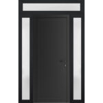 Front Exterior Prehung Metal - PlasticDoor Frosted Glass | Manux 8111 Matte Black | 2 Side and Top Sidelite Transom | Office Commercial and Residential Doors Entrance Patio Garage