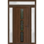 Front Exterior Prehung Metal - PlasticDoor | Manux 8112 Walnut | 2 Side and Top Sidelite Transom | Office Commercial and Residential Doors Entrance Patio Garage
