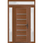 Front Exterior Prehung Metal - PlasticDoor | Manux 8415 Walnut | 2 Side and Top Sidelite Transom | Office Commercial and Residential Doors Entrance Patio Garage