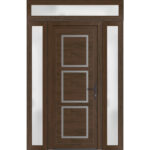 Front Exterior Prehung Metal - PlasticDoor | Manux 8661 Walnut | 2 Side and Top Sidelite Transom | Office Commercial and Residential Doors Entrance Patio Garage