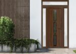 Front Exterior Prehung Metal - PlasticDoor | Manux 8112 Walnut | 2 Side and Top Sidelite Transom | Office Commercial and Residential Doors Entrance Patio Garage - Image 2