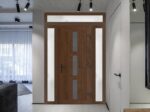 Front Exterior Prehung Metal - PlasticDoor | Manux 8112 Walnut | 2 Side and Top Sidelite Transom | Office Commercial and Residential Doors Entrance Patio Garage - Image 3