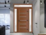 Front Exterior Prehung Metal - PlasticDoor | Manux 8415 Walnut | 2 Side and Top Sidelite Transom | Office Commercial and Residential Doors Entrance Patio Garage - Image 3