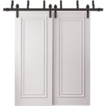 Sliding Closet Barn Bypass Doors | ROYAL 9811 White Enamel | 6.6ft Rails Hardware Set | Wood Solid Bedroom Wardrobe Doors