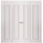 Sliding Closet Double Bi-fold Doors | ROYAL 9811 White Enamel | Sturdy Tracks Moldings Trims Hardware Set | Wood Solid Bedroom Wardrobe Doors