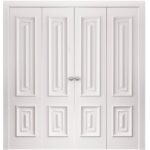 Sliding Closet Double Bi-fold Doors | ROYAL 9822 White Enamel | Sturdy Tracks Moldings Trims Hardware Set | Wood Solid Bedroom Wardrobe Doors