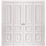 Sliding Closet Double Bi-fold Doors | ROYAL 9833 White Enamel | Sturdy Tracks Moldings Trims Hardware Set | Wood Solid Bedroom Wardrobe Doors