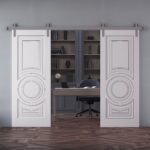 Double Barn Door | ROYAL 9855 White Enamel | 13FT Silver Rail Track Set | Solid Panel Interior Doors - Image 2