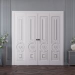 Sliding Closet Double Bi-fold Doors | ROYAL 9855 White Enamel | Sturdy Tracks Moldings Trims Hardware Set | Wood Solid Bedroom Wardrobe Doors - Image 2