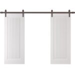 Double Barn Door | ROYAL 9888 White Enamel | 13FT Rail Track Set | Solid Panel Interior Doors