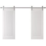 Double Barn Door | ROYAL 9888 White Enamel | 13FT Silver Rail Track Set | Solid Panel Interior Doors