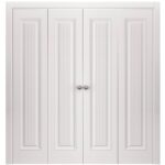 Sliding Closet Double Bi-fold Doors | ROYAL 9888 White Enamel | Sturdy Tracks Moldings Trims Hardware Set | Wood Solid Bedroom Wardrobe Doors
