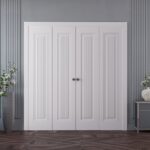 Sliding Closet Double Bi-fold Doors | ROYAL 9888 White Enamel | Sturdy Tracks Moldings Trims Hardware Set | Wood Solid Bedroom Wardrobe Doors - Image 2