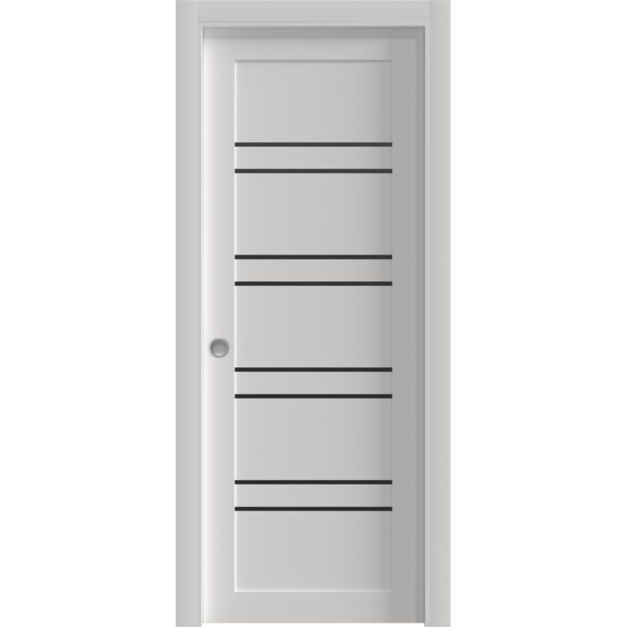 Sliding Pocket Door | BASIC 4901 White with Black Glass | Kit Rail Hardware | Solid Wood Interior Bedroom Doors - Image 1