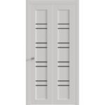 Sliding Closet Bi-fold Doors | BASIC 4901 White with Black Glass | Tracks Trims Hardware Set | Wood Solid Bedroom Wardrobe Doors