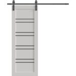 Barn Door | BASIC 4901 White with Black Glass | 6.6FT Rail Track Hardware Set | Solid Panel Interior Doors
