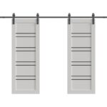 Double Barn Door | BASIC 4901 White with Black Glass | 13FT Rail Track Set | Solid Panel Interior Doors