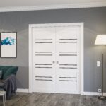 Sliding Double Pocket Doors | BASIC 4901 White with Black Glass | Kit Rail Hardware | Solid Wood Interior Bedroom Doors - Image 2
