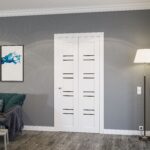 Sliding Closet Bi-fold Doors | BASIC 4901 White with Black Glass | Tracks Trims Hardware Set | Wood Solid Bedroom Wardrobe Doors - Image 2