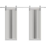 Double Barn Door | BASIC 4903 White with Black Glass | 13FT Silver Rail Track Set | Solid Panel Interior Doors