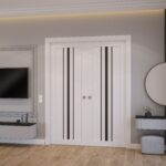 Sliding Double Pocket Doors | BASIC 4903 White with Black Glass | Kit Rail Hardware | Solid Wood Interior Bedroom Doors - Image 2