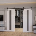 Double Barn Door | BASIC 4903 White with Black Glass | 13FT Rail Track Set | Solid Panel Interior Doors - Image 2